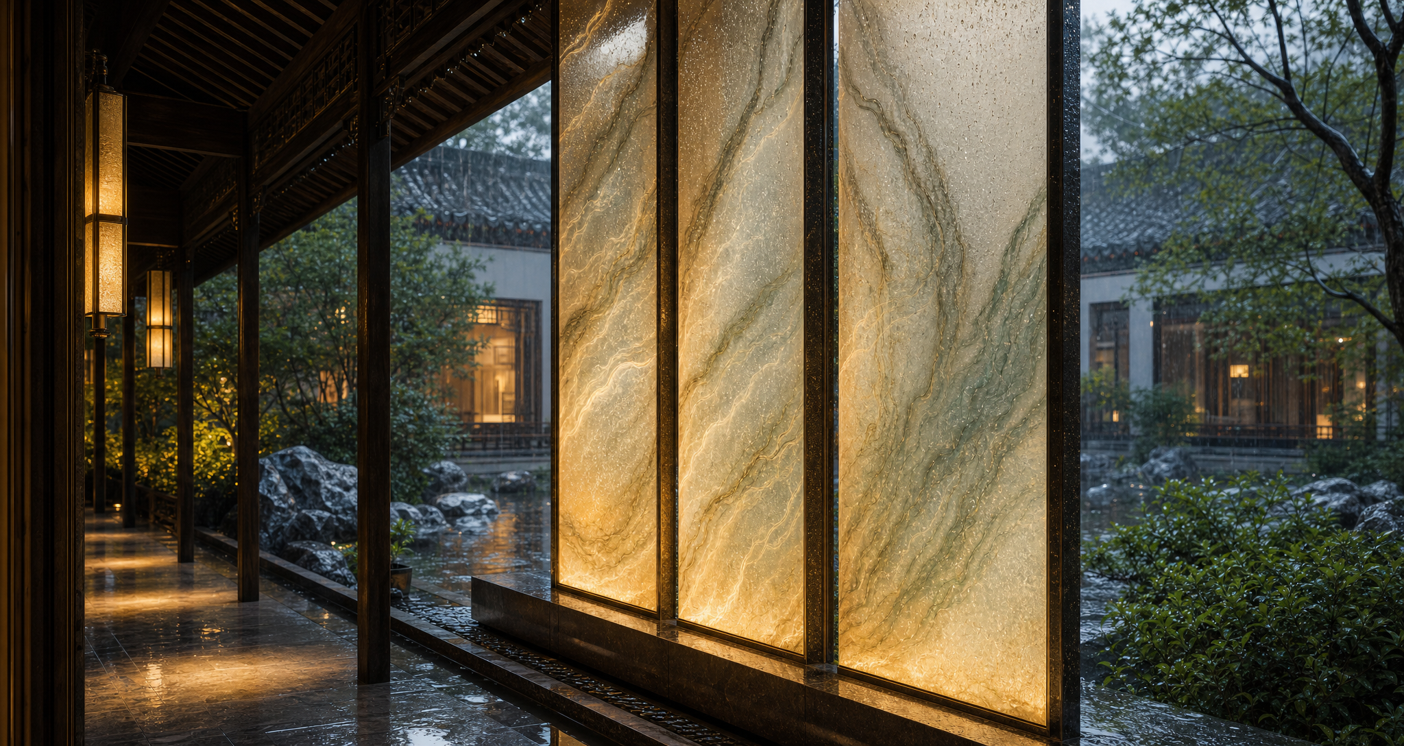 热熔天然石庭院与展廊应用